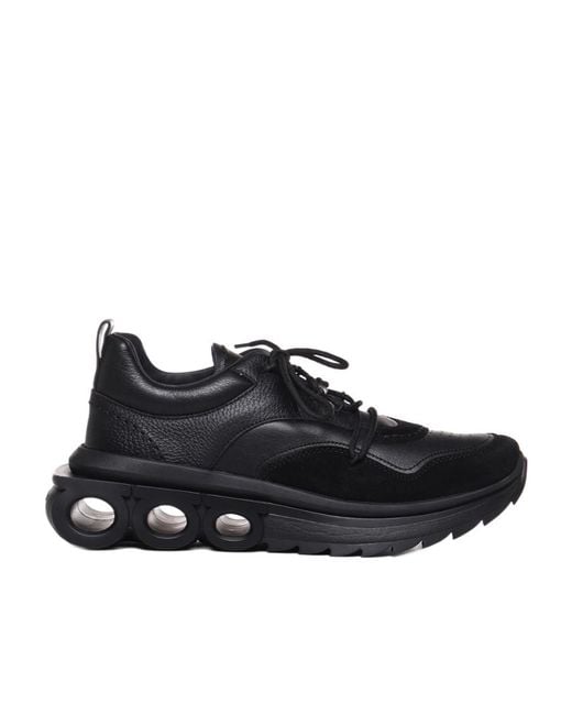 Ferragamo Black Gancini-Plaque Lace-Up Sneakers for men