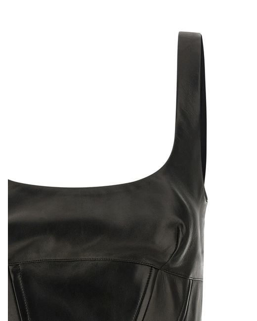 Ermanno Scervino Black Peplos Square-Neck Leather Top