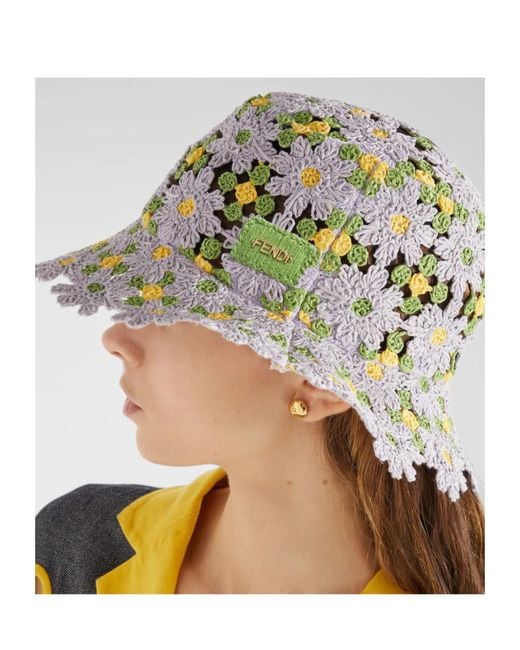 Fendi Multicolor Embroidered Crochet Bucket Hat