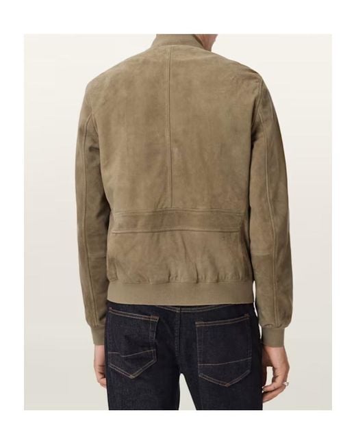 AllSaints Green Long-Sleeved Suede Bomber Jacket for men