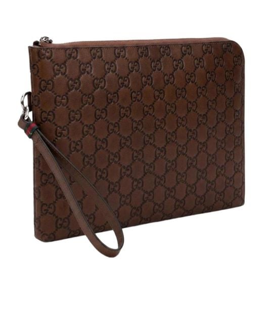 Gucci Brown Gg Emblem Medium Clutch