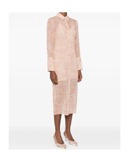 Patrizia Pepe Pink Croco-Print Midi Shirt Dress