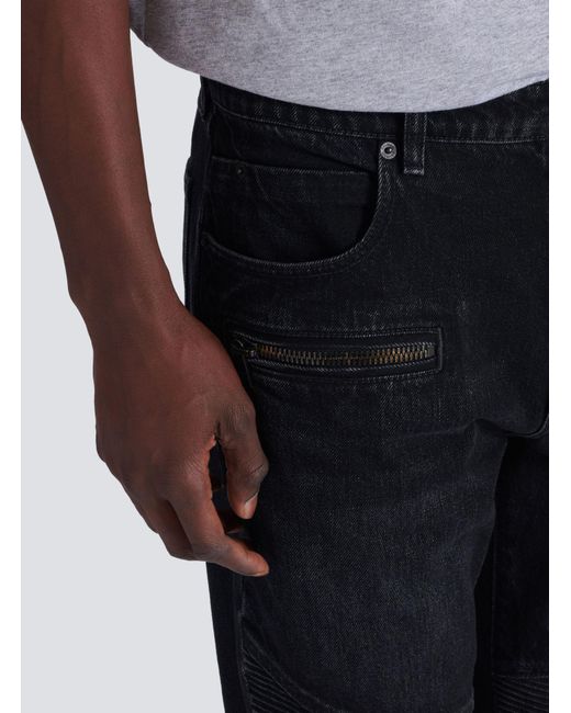 Balmain Blue Vintage Denim Biker Jeans for men