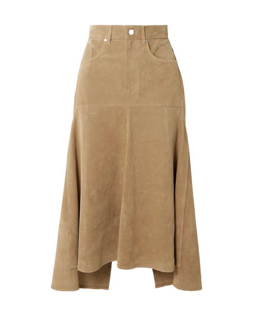 Victoria Beckham Natural Paneled Suede Midi Skirt
