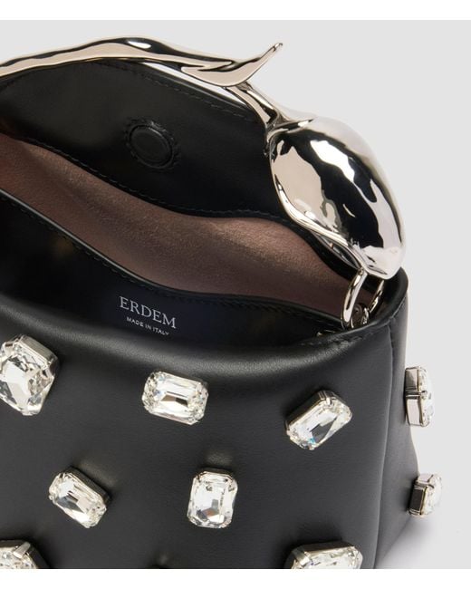 Erdem Black Mini Bloom Embellished Shoulder Bag