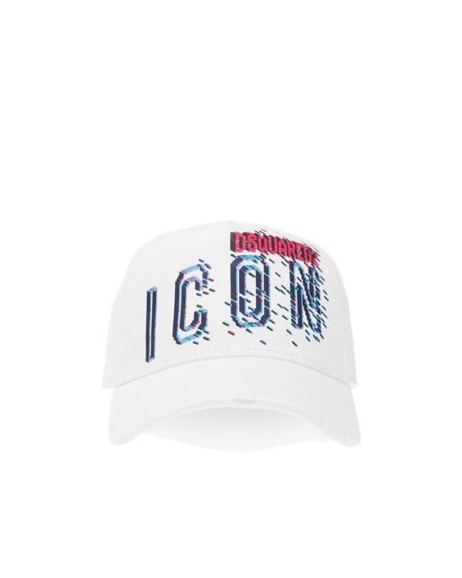 DSquared² White Logo Graphic Printed Baseball Cap for men