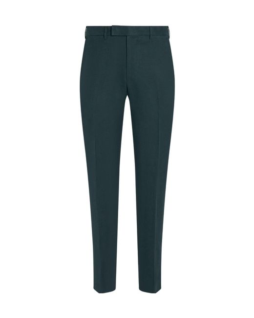 Zegna Blue Dark Oasi Lino Flower Pants for men
