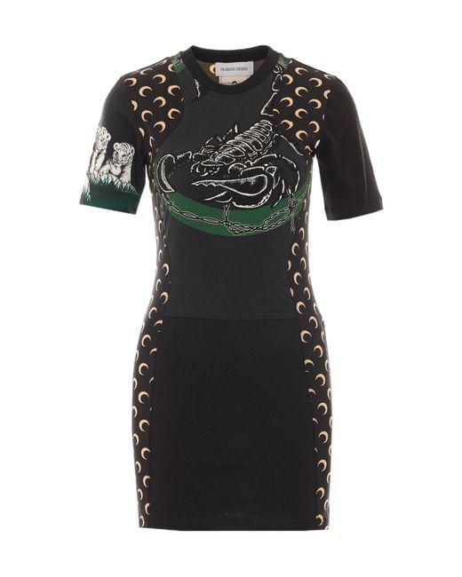 MARINE SERRE Black Moon Printed Mini Dress