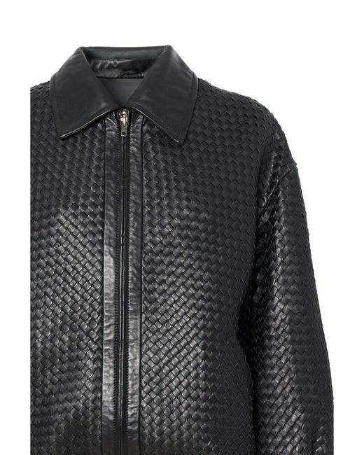 Manokhi Black Woven Leather Jacket