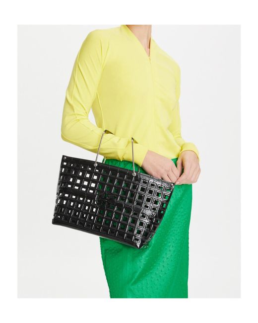 Tory Burch Black Ella Croc-Embossed Market Tote Bag