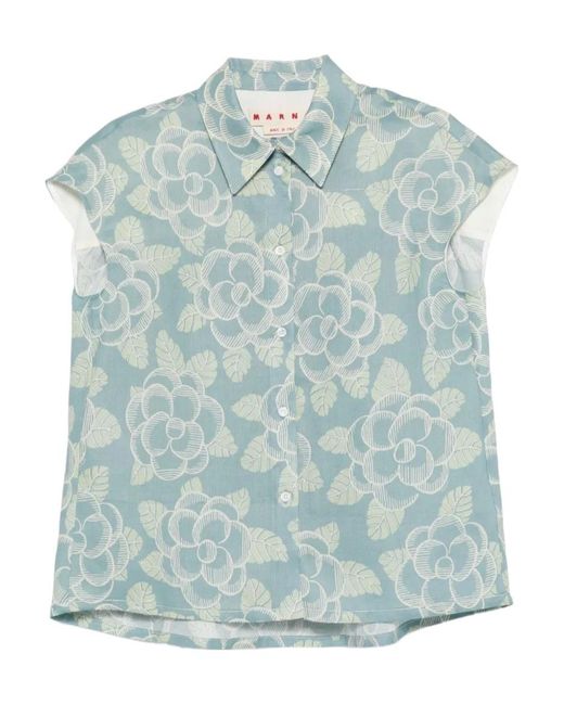 Marni Blue Floral-Pattern Shirt