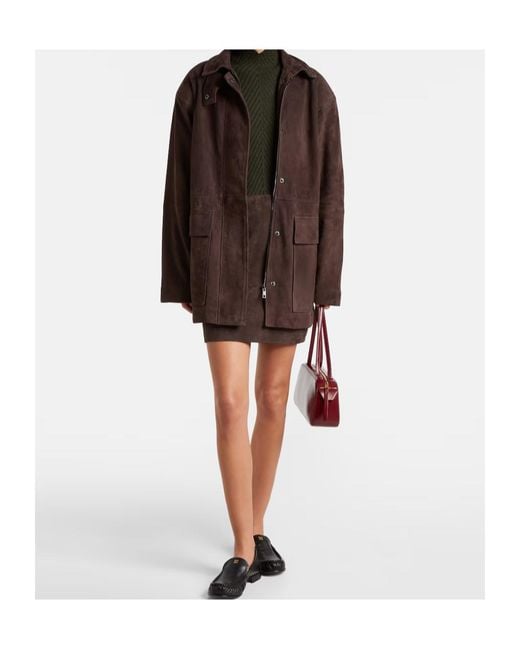 ROTATE BIRGER CHRISTENSEN Brown High Collar Long Sleeve Leather Jacket
