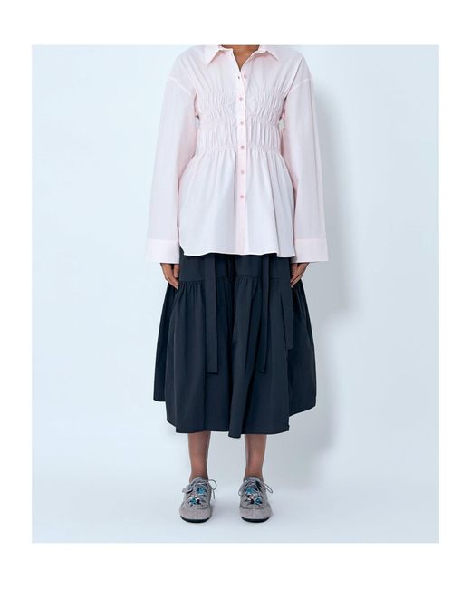 CECILIE BAHNSEN White Smocked Detail Poplin Shirt