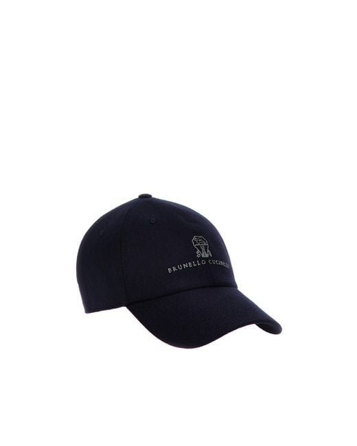 Brunello Cucinelli Blue Logo Embroidered Baseball Cap for men