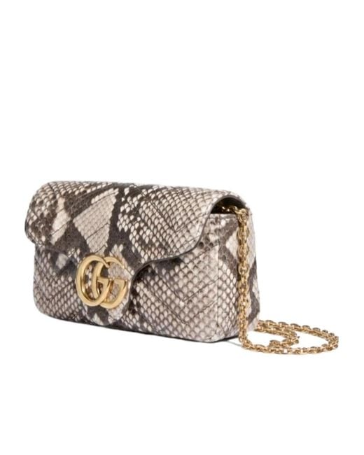 Gucci Natural Gg Marmont Python Mini Shoulder Bag