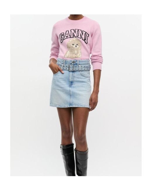 Ganni Blue Belted Denim Mini Skirt