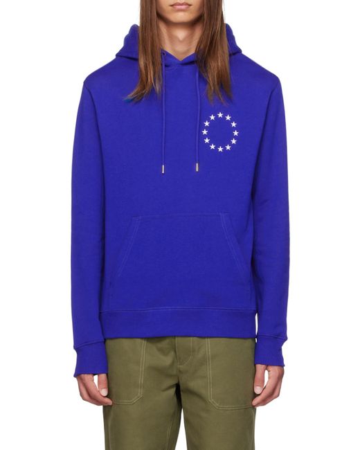 Etudes Studio Blue Europa-Print Organic Cotton Hoodie for men