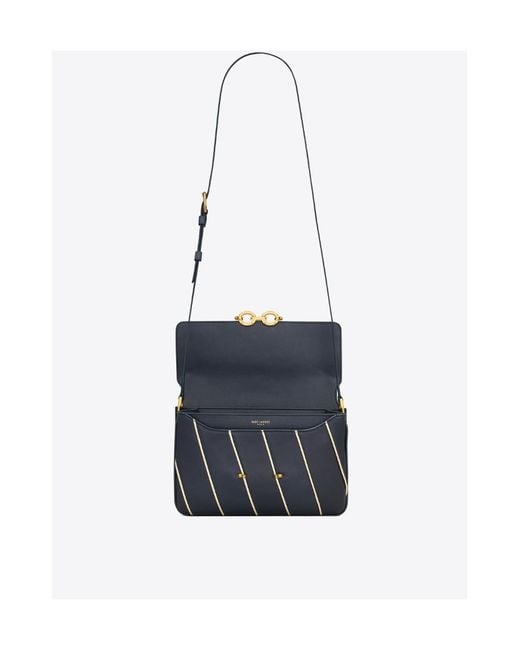 Saint Laurent White Le Maillon Striped Satchel Bag
