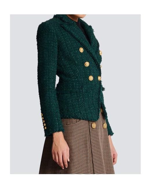Balmain Green Double Breasted Tweed Jacket