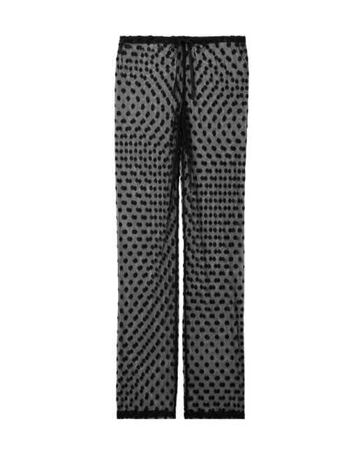 Dries Van Noten Gray Polka-Dot Cotton-Blend Mesh Wide-Leg Pants