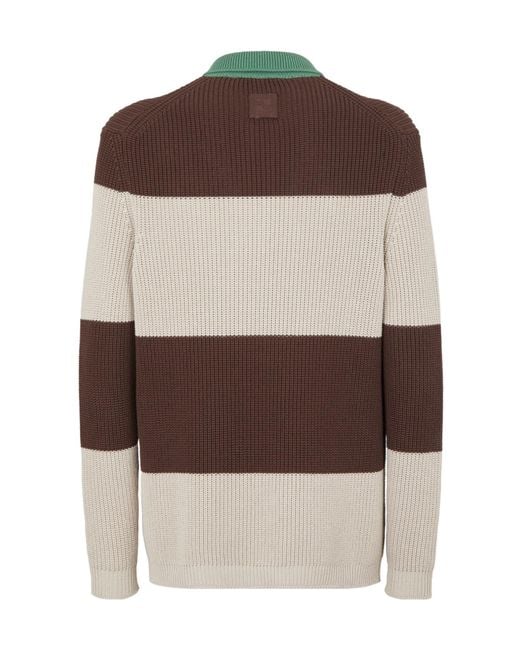 Fendi Brown Crest Embroidered Striped Knitted Polo Shirt for men