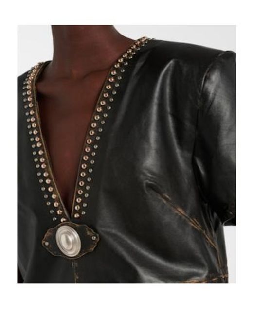 Area Black Studded Leather Shirt Dress