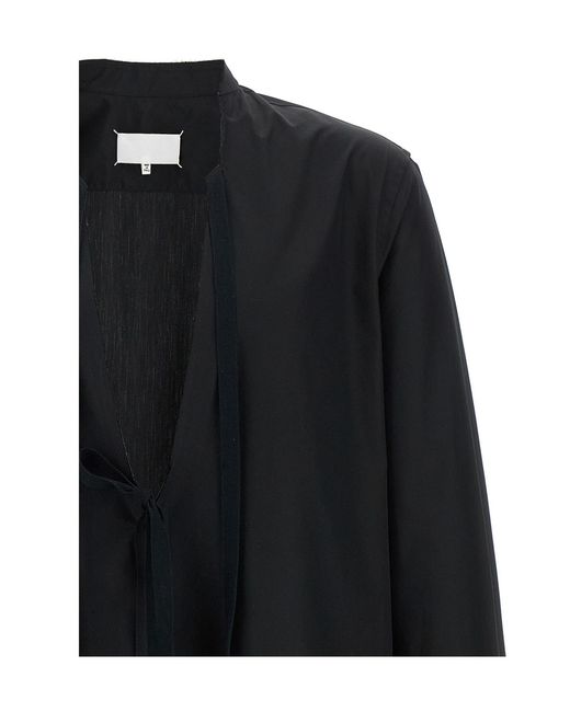 Maison Margiela Black V-Neck Poplin Shirt for men