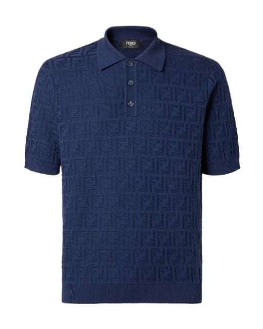 Fendi Blue Logo Detailed Short-Sleeved Polo Shirt for men
