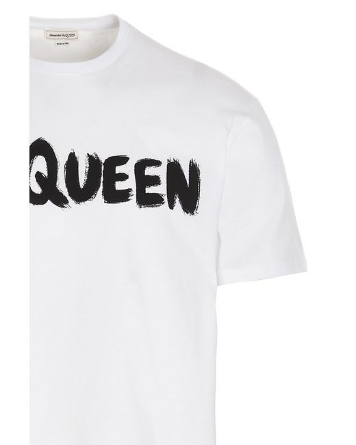 McQueen White Graffiti Logo Crewneck T-Shirt for men