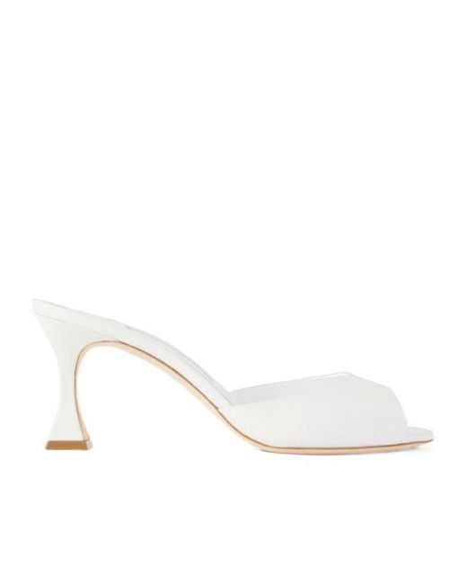 Manolo Blahnik White Leather Mules