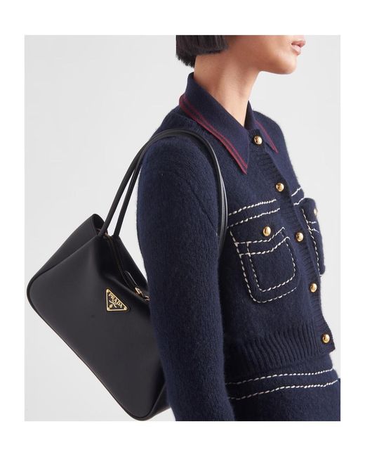 Prada Black Logo Plaque Medium Tote Bag
