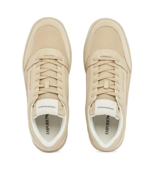 Emporio Armani Natural Panelled Logo Low-Top Sneakers for men