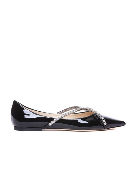 Jimmy Choo White Genevi Crystal-Embellished Ballerina Shoes