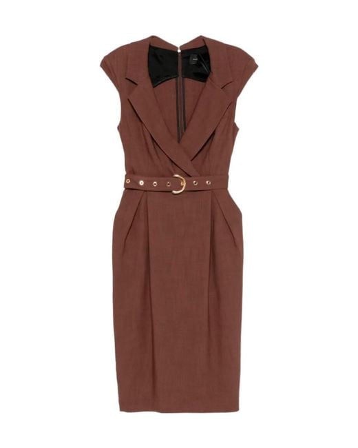 Pinko Brown Belt Midi Wrap Dress