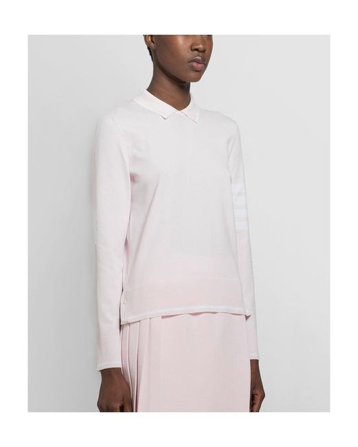 Thom Browne White 4-Bar Stripe Knitted Polo Jumper