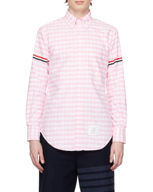 Thom Browne Pink Rwb-Stripe Gingham Shirt for men