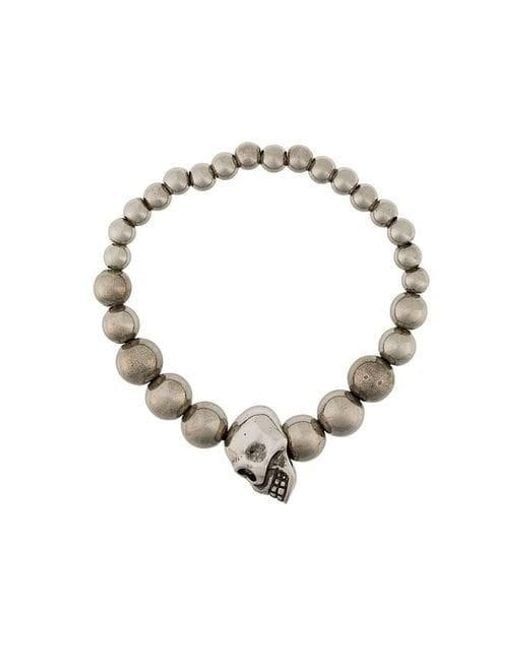 McQueen White Skull Beaded Embellished Bracelet for men