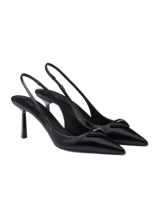 Prada Multicolor Logo Plaque Pointed-Toe Slingback Pumps