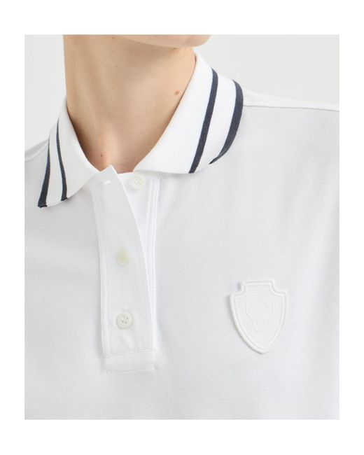 Brunello Cucinelli White Stretch Cotton Piqué Polo Shirt With Logo