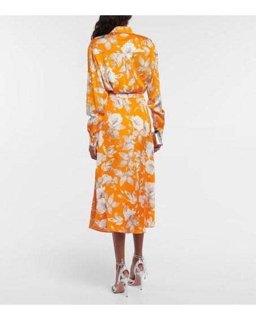Erdem Orange Griselda Floral Satin Midi Skirt