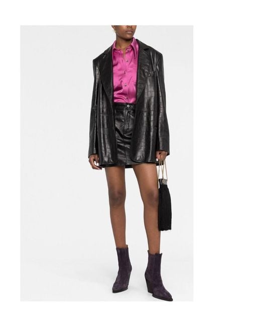 Alessandra Rich Black Crocodile-Effect Single-Breasted Blazer