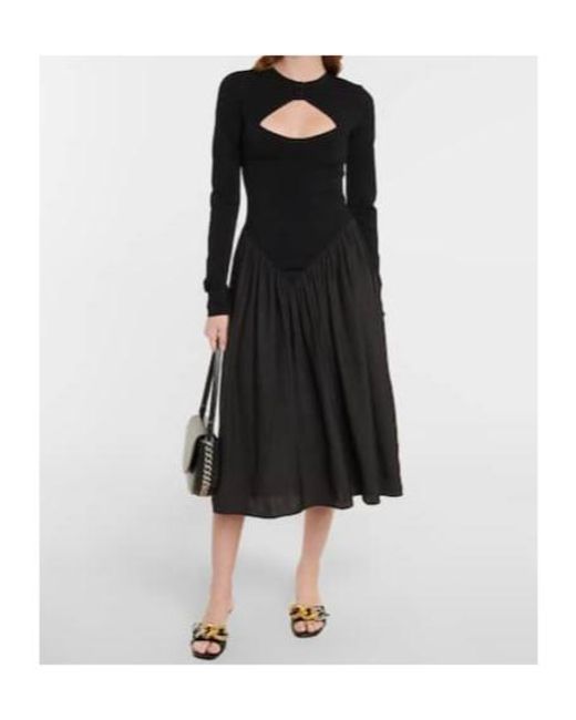 Stella McCartney Black Cutout Silk-Trimmed Midi Dress