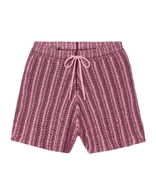 The Elder Statesman Red Striped Crocheted Cotton Shorts