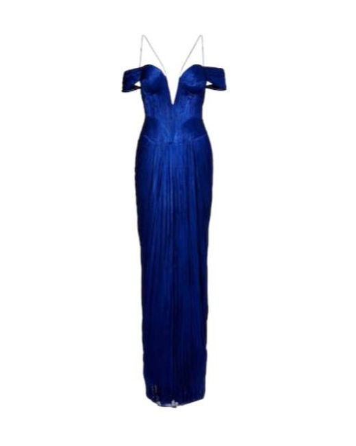 Maria Lucia Hohan Blue Camilla Metallic Silk Tulle Bustier Gown