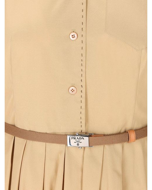 Prada Natural Long-Sleeved Belted Dress