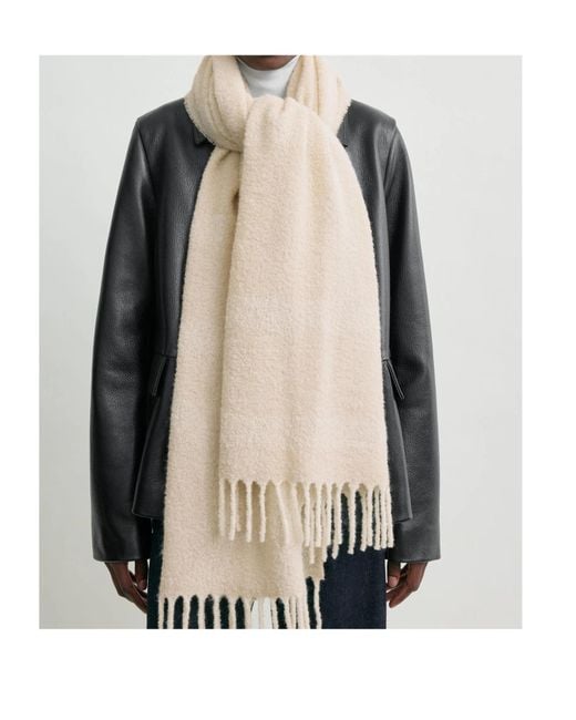 Totême White Totême Monogram Jacquard Fringed Scarf