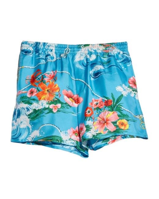 Gucci Blue Printed Elastic-Waist Shorts for men