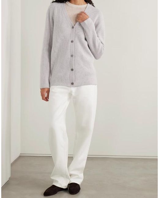 The Row White Maser Ribbed Cashmere Cardigan