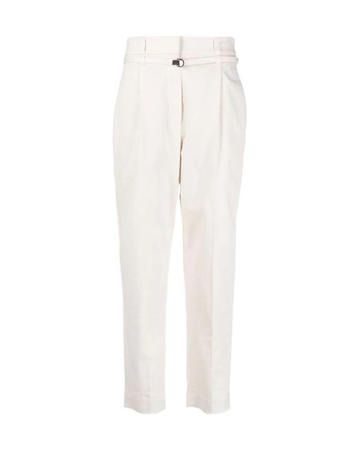 Brunello Cucinelli White High-Waist Belted Tapered-Leg Trousers