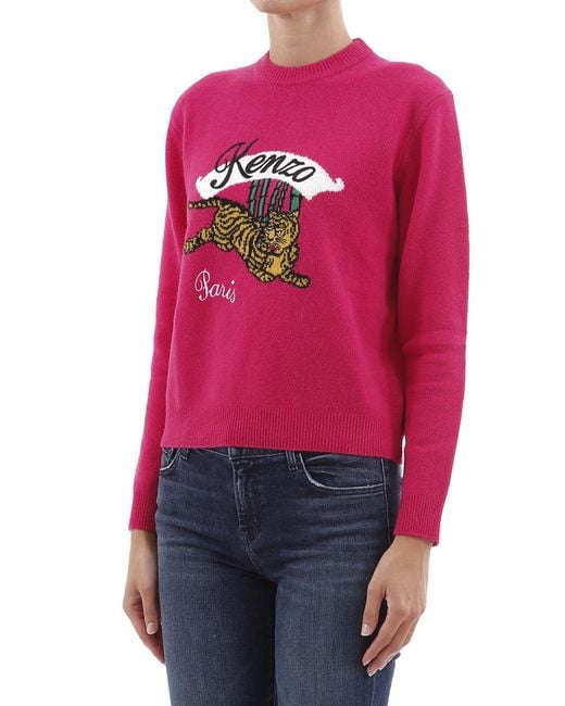 KENZO Pink Jumping Tiger Embroidered Pullover